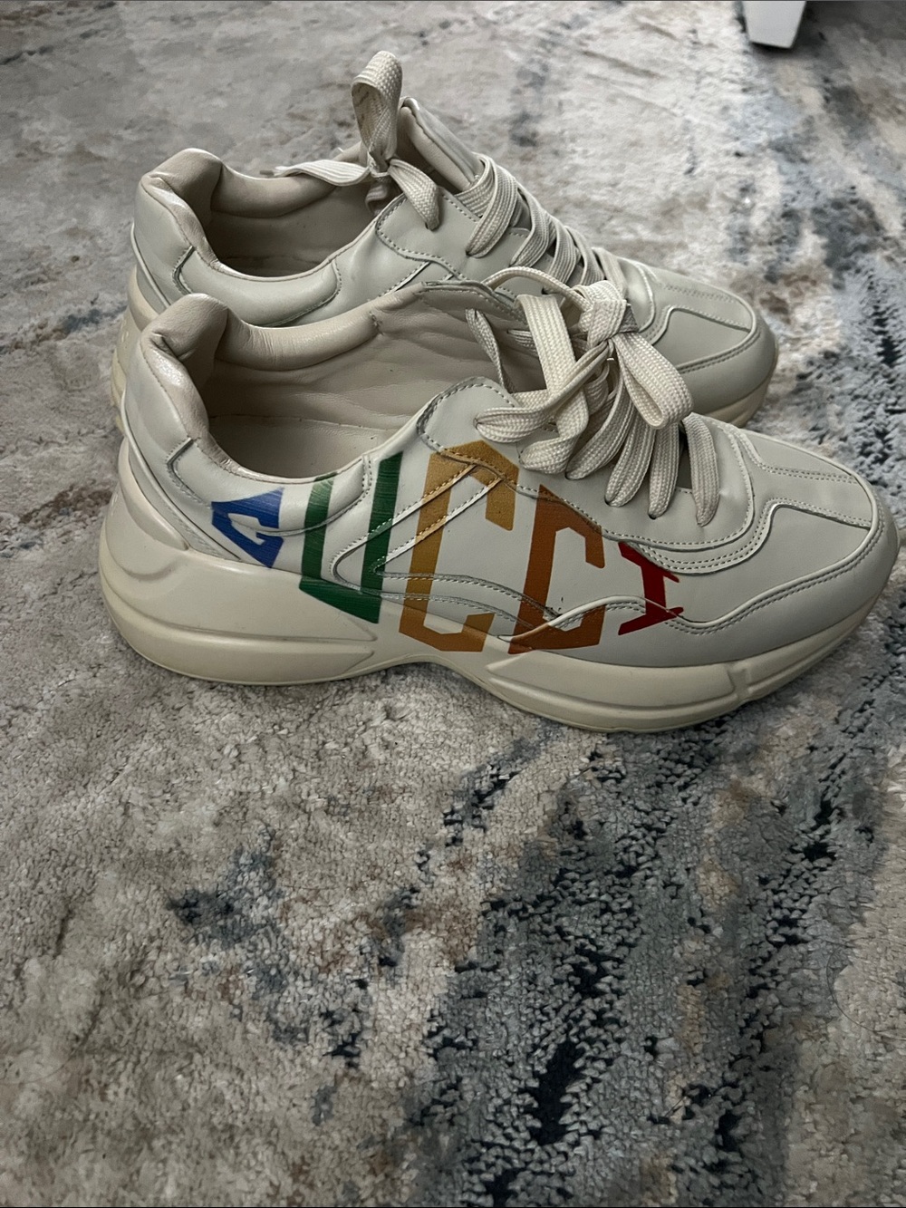 Gucci Cream Leather Sneakers with Rainbow Logo